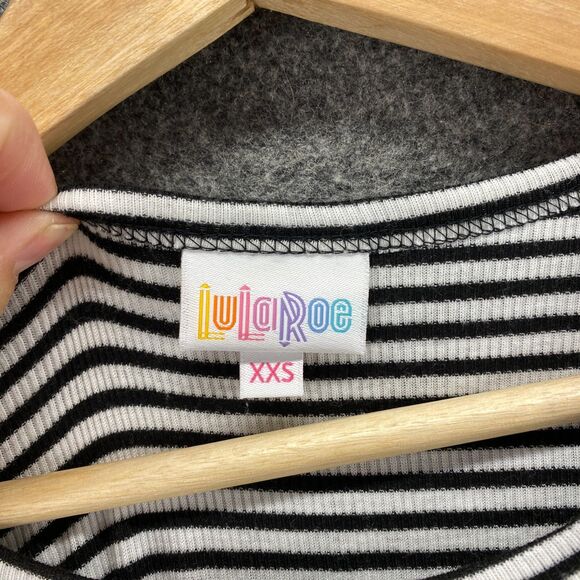 LulaRoe Dress Women 2XS Black Striped Shift Midi Short Sleeve Round Neck Rayon - Picture 5 of 10